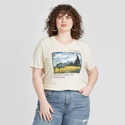 Women's Generic Vincent Van Gogh Art Short Sleeve Graphic T-Shirt (Juniors') - Light Yellow