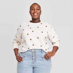 Women's Plus Size Embroidered Daisy Cropped Sweatshirt - Might Fine (Juniors') - Cream 