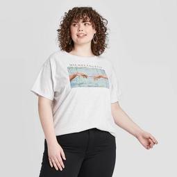 Women's Michelangelo Art Plus Size Rolled-Cuff Short Sleeve Graphic T-Shirt (Juniors') - Ash