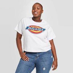 Women's Plus Size Dickies Logo Boxy Short Sleeve Cropped Graphic T-Shirt (Juniors') - White