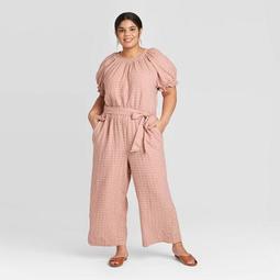 Women's Plus Size Striped Short Sleeve Crewneck Smocked Jumpsuit - Universal Thread™
