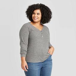 Women's Plus Size Long Sleeve Henley Neck Cozy Rib Shirt - Universal Thread™