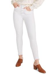10-Inch High Waist Button Front Ankle Skinny Jeans (Pure White) (Regular & Plus Size)