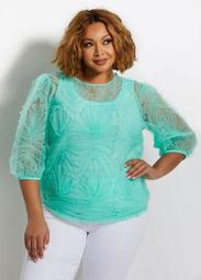 Abstract Mesh Puff Sleeve Top