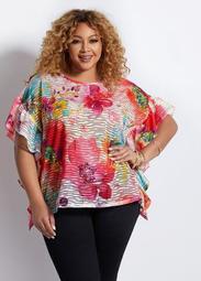 Floral Sheer Striped Ruffle Top