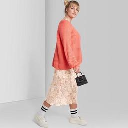 Women's Plus Size Floral Print Chiffon Midi Skirt - Wild Fable™ Ivory 