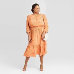 Women's Plus Size 3/4 Sleeve Crewneck Tiered Midi Dress - A New Day™