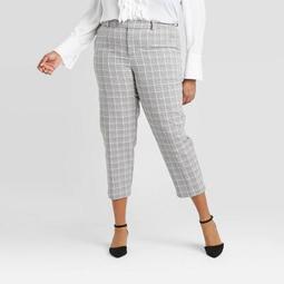 Women's Plus Size Plaid Slim Cropped Pants - A New Day™ Gray 