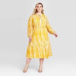 Women's Plus Size Tie-Dye Puff Long Sleeve Dress - Who What Wear™ Yellow