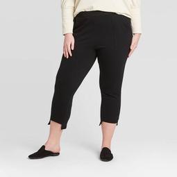 Women's Plus Size Mid-Rise Step Hem Knit Cropped Lounge Pants - Who What Wear™ Black