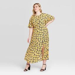 Women's Plus Size Floral Print Short Sleeve Maxi Dress - Who What Wear™ Yellow