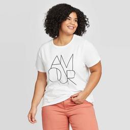 Women's Plus Size Short Sleeve Amour Graphic T-Shirt - A New Day™ White