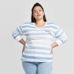 Women's Plus Size Striped Embroidery Sweatshirt - Doe (Juniors') - Blue
