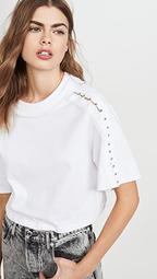 Crop T-Shirt with Embellished Sleeves