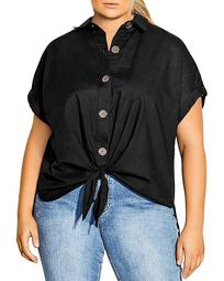Knot-Front Collared Shirt