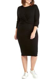 Plus Size 3/4 Sleeve Knot Front Dress