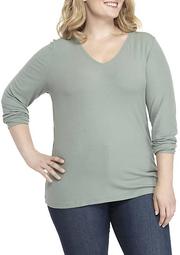 Plus Size Ribbed V-Neck Long Sleeve Top