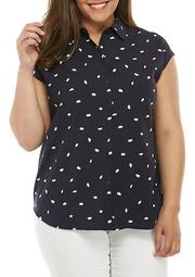 Plus Size Navy Dot Sleeveless Stylish Shirt
