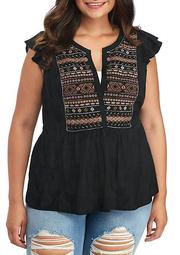 Plus Size Embroidered Peplum Top
