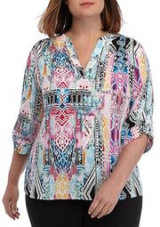 Plus Size Roll Tab Popover Top with Hardware