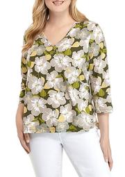 Plus Size Must Haves Embellished Surplice Island Blossoms Top