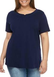 Plus Size Short Sleeve Pleated Neck Top