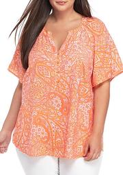 Plus Size Flutter Sleeve Printed Liano Top