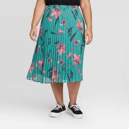 	Women's Plus Size Floral Print Pleated Skirt - A New Day™ Blue 