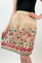 August Silk Black Floral Embroidered A Line Skirt Mesh Size