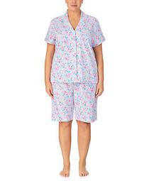 Plus Size Floral Woven Bermuda Pajama Set