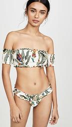 Shirred Tropical Print Bikini Top