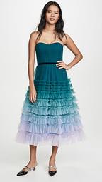 Strapless Ombre Tea Length Gown