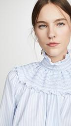 Smocked Neck Top In Striped Cotton