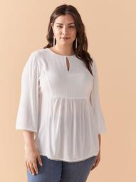 Solid Elbow Sleeve Blouse with Keyhole Front - In Every Story