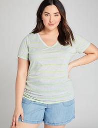 Neon-Striped Ruched-Side Tee