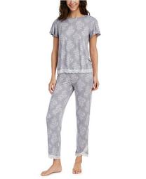 Printed Lace-Trim Top & Capri Pajama Pants Set, Created for Macy's