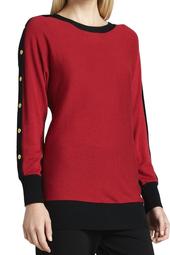 Joan Vass Color-block Button-Sleeve Sweater Silk & Cashmere blend