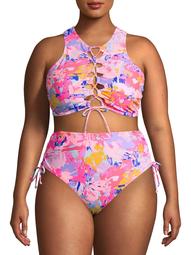 No Boundaries Juniors' Plus Size Abstract Floral Bikini Top