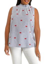Plus Size Sleeveless Smocked Embroidered Top