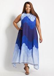 Ombre Flare Asymmetric Maxi Dress
