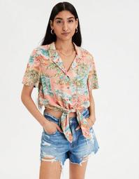 AE Tropical Tie Front Button Up Shirt