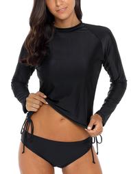 Charmo Rash Guard Women Long Sleeve Rashguard UV Sun Protection Swimwear Banded Swimsuit, Black