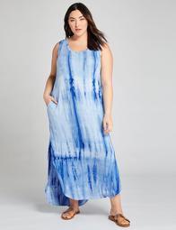 LIVI Tie-Dye Maxi Dress With Crossover Back Detail