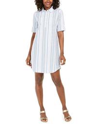 Plus Size Cotton Striped Seersucker Shirtdress, Created for Macy's