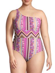 XOXO Womens Plus Size Cage One-Shoulder One-Piece Swimsuit