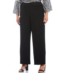 Plus Size Pleated Knit Pull-On Wide Leg Pants