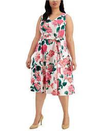 Plus Size Belted Fit & Flare Dress