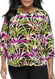 Plus Size Bell Sleeve Palm Leaves Top