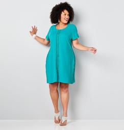 Textured A-Line Dress with Lace Trim