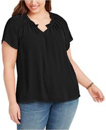 Plus Size Flutter-Sleeve Crinkle Top, Created for Macy's